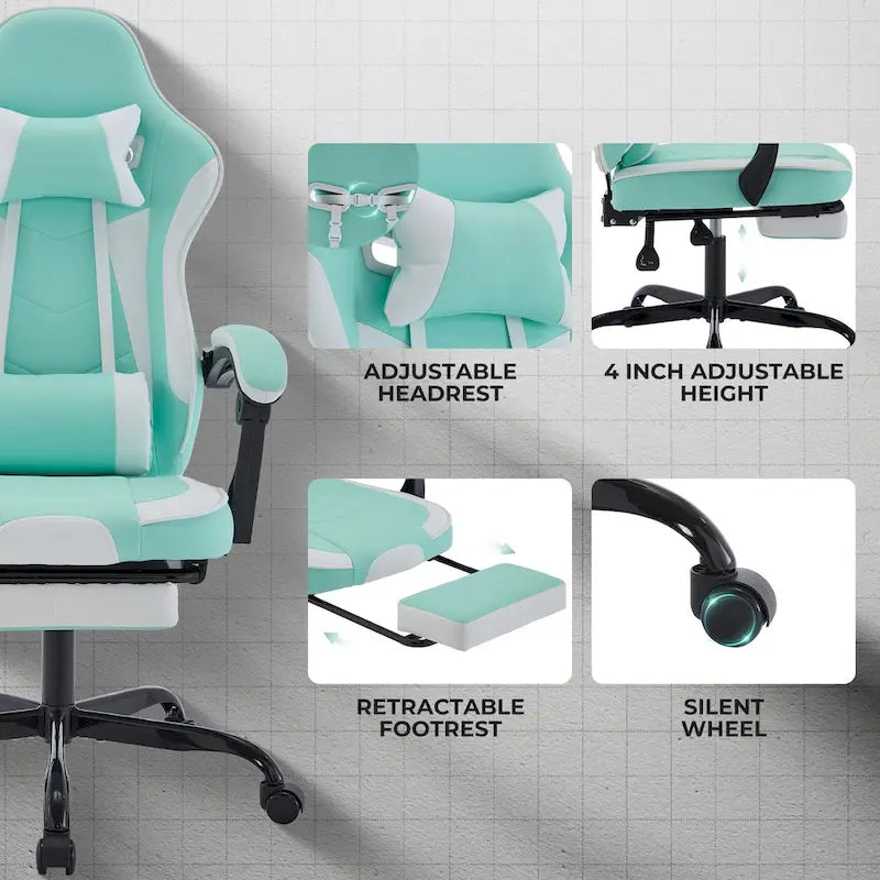 Gaming Chair, Ergonomic Computer Chair Height Adjustable Swivel Video Game Chair for Adults, 300lb Max