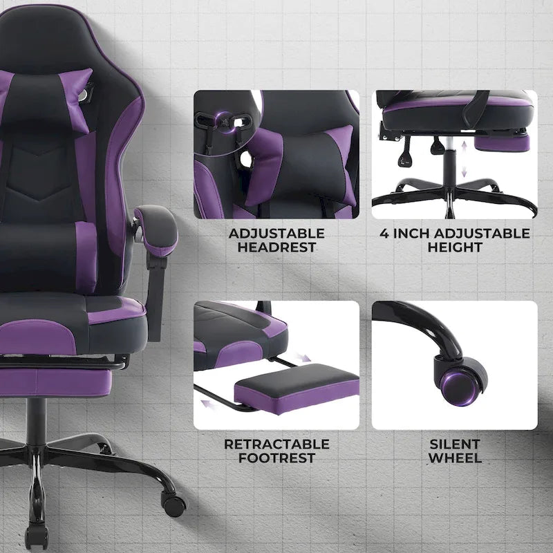 Gaming Chair, Ergonomic Computer Chair Height Adjustable Swivel Video Game Chair for Adults, 300lb Max