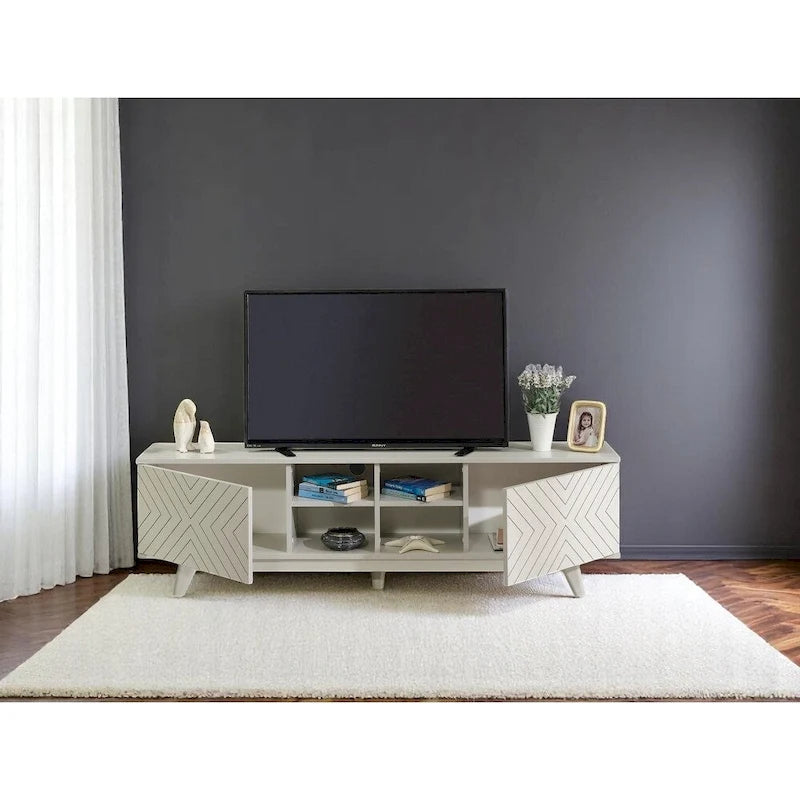 Lucina Modern TV Stand with 2 Door Cabinet 4 Cubby Hole Shelves, Living Room Entertainment Center