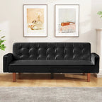 Mid-Century 74 in PU Leather Futon Sofa Bed, Button Tufted Sofa 3-Seat for Living Room Bedroom