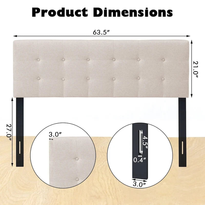 Full/Queen Size Headboard Linen Fabric Upholstered Button Tufted