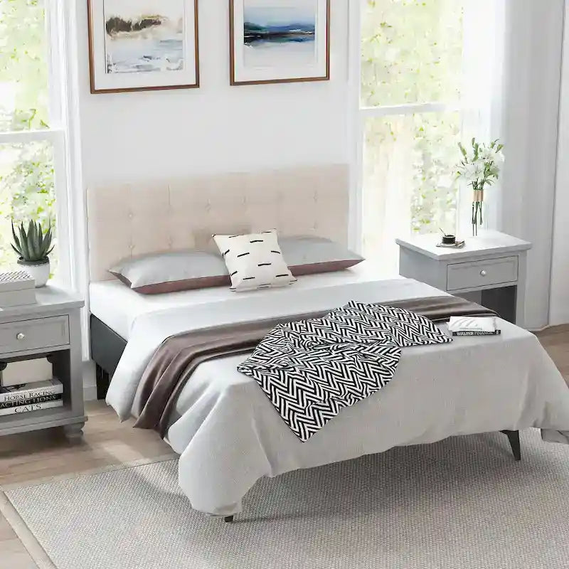 Full/Queen Size Headboard Linen Fabric Upholstered Button Tufted