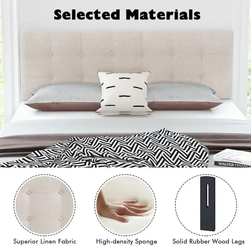 Full/Queen Size Headboard Linen Fabric Upholstered Button Tufted