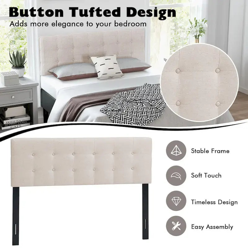 Full/Queen Size Headboard Linen Fabric Upholstered Button Tufted
