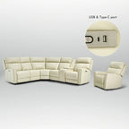 104 W 6 Seater Genuine Leather Power Sectional and 39 W Recliner Set with Zero Gravity, USB Ports, 2 stationaryarmlesschairs
