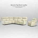 104 W 6 Seater Genuine Leather Power Sectional and 39 W Recliner Set with Zero Gravity, USB Ports, 2 stationaryarmlesschairs