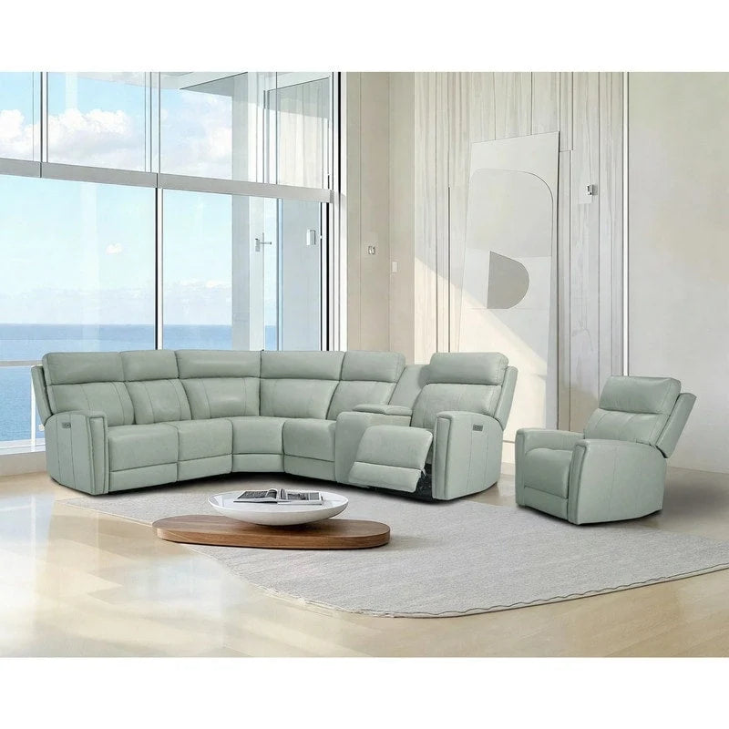 104 W 6 Seater Genuine Leather Power Sectional and 39 W Recliner Set with Zero Gravity, USB Ports, 2 stationaryarmlesschairs
