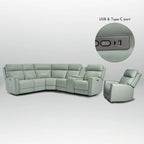 104 W 6 Seater Genuine Leather Power Sectional and 39 W Recliner Set with Zero Gravity, USB Ports, 2 stationaryarmlesschairs