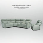 104 W 6 Seater Genuine Leather Power Sectional and 39 W Recliner Set with Zero Gravity, USB Ports, 2 stationaryarmlesschairs