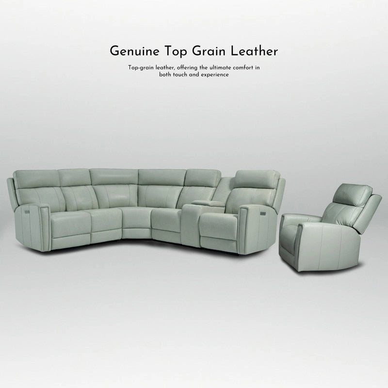 104 W 6 Seater Genuine Leather Power Sectional and 39 W Recliner Set with Zero Gravity, USB Ports, 2 stationaryarmlesschairs