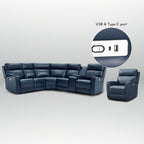104 W 6 Seater Genuine Leather Power Sectional and 39 W Recliner Set with Zero Gravity, USB Ports, 2 stationaryarmlesschairs