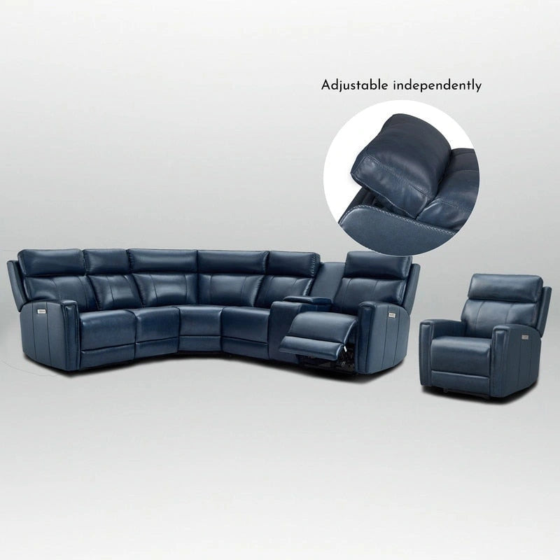 104 W 6 Seater Genuine Leather Power Sectional and 39 W Recliner Set with Zero Gravity, USB Ports, 2 stationaryarmlesschairs
