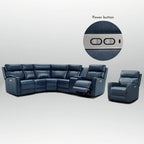 104 W 6 Seater Genuine Leather Power Sectional and 39 W Recliner Set with Zero Gravity, USB Ports, 2 stationaryarmlesschairs