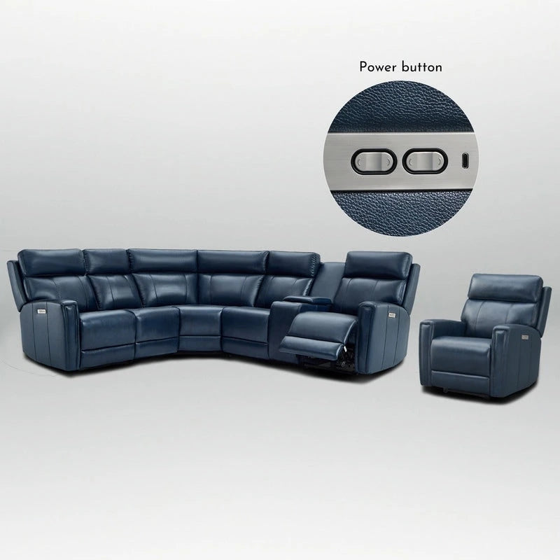 104 W 6 Seater Genuine Leather Power Sectional and 39 W Recliner Set with Zero Gravity, USB Ports, 2 stationaryarmlesschairs