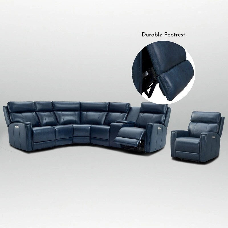 104 W 6 Seater Genuine Leather Power Sectional and 39 W Recliner Set with Zero Gravity, USB Ports, 2 stationaryarmlesschairs