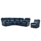 104 W 6 Seater Genuine Leather Power Sectional and 39 W Recliner Set with Zero Gravity, USB Ports, 2 stationaryarmlesschairs