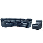104 W 6 Seater Genuine Leather Power Sectional and 39 W Recliner Set with Zero Gravity, USB Ports, 2 stationaryarmlesschairs