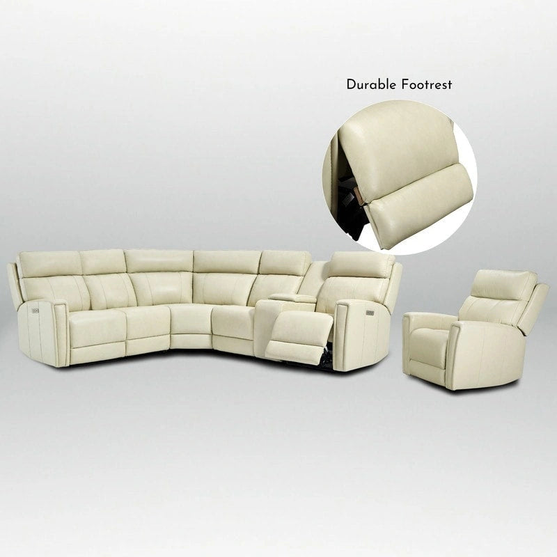 104 W 6 Seater Genuine Leather Power Sectional and 39 W Recliner Set with Zero Gravity, USB Ports, 2 stationaryarmlesschairs