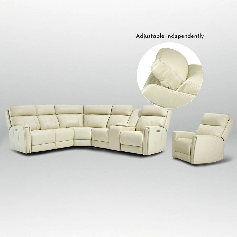 104 W 6 Seater Genuine Leather Power Sectional and 39 W Recliner Set with Zero Gravity, USB Ports, 2 stationaryarmlesschairs