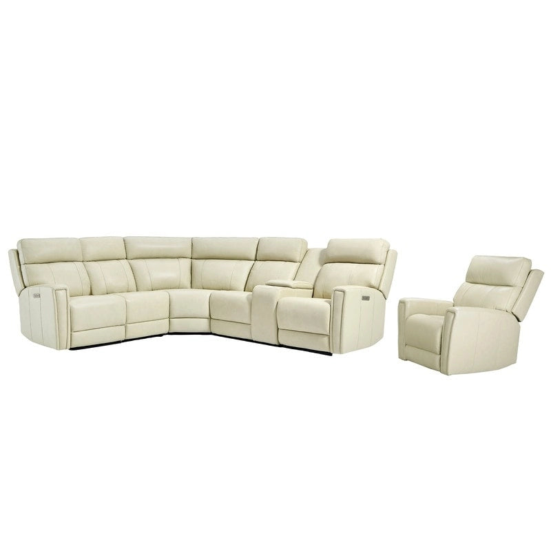 104 W 6 Seater Genuine Leather Power Sectional and 39 W Recliner Set with Zero Gravity, USB Ports, 2 stationaryarmlesschairs