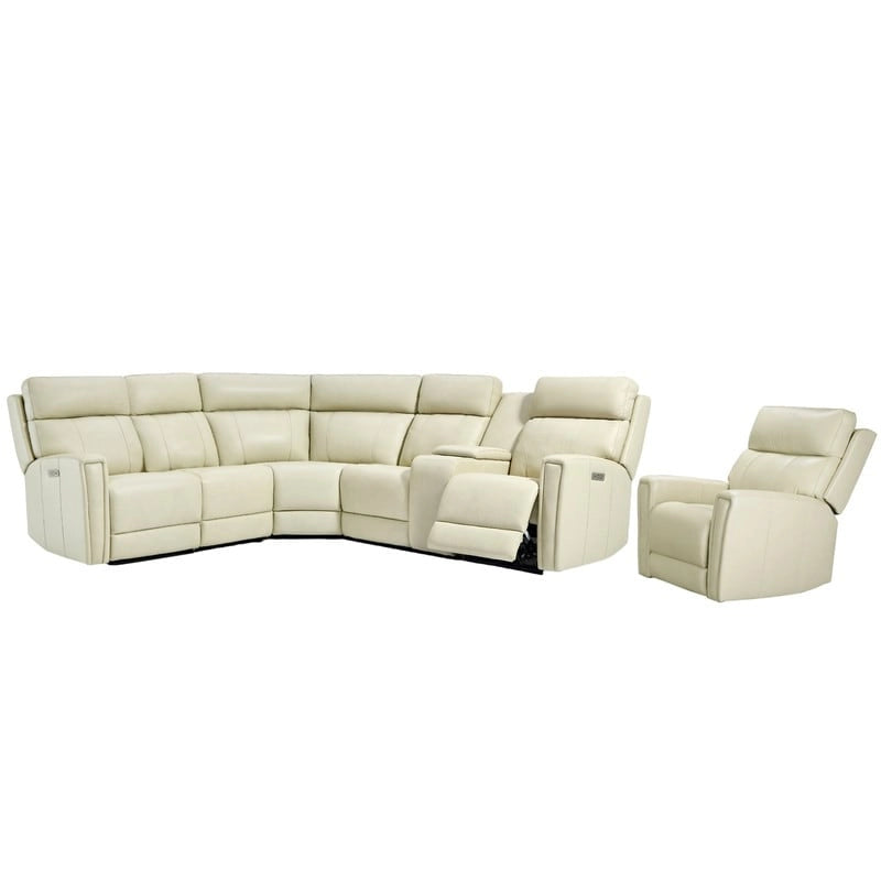 104 W 6 Seater Genuine Leather Power Sectional and 39 W Recliner Set with Zero Gravity, USB Ports, 2 stationaryarmlesschairs