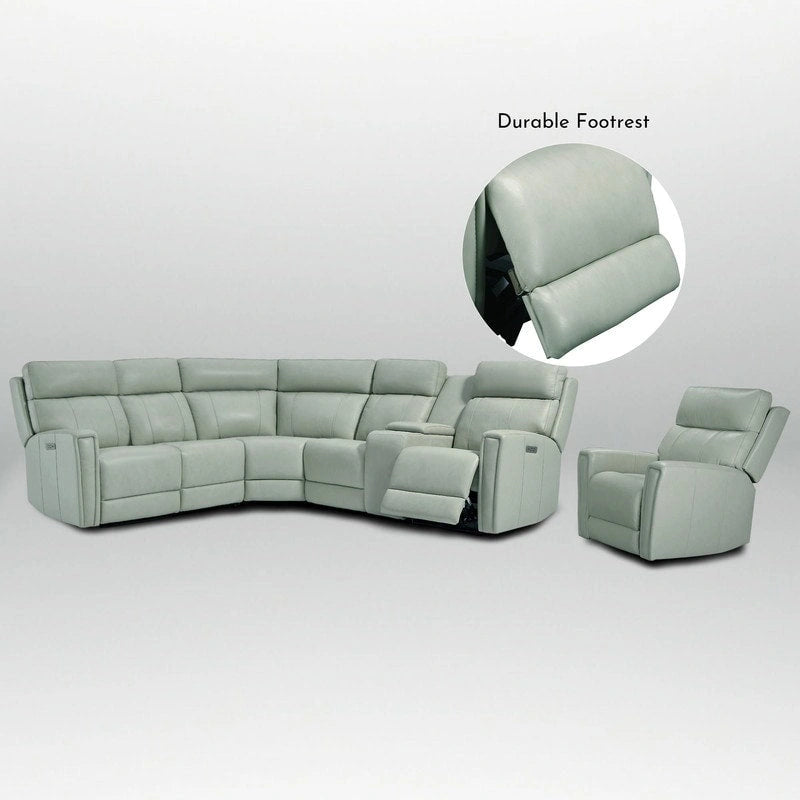 104 W 6 Seater Genuine Leather Power Sectional and 39 W Recliner Set with Zero Gravity, USB Ports, 2 stationaryarmlesschairs