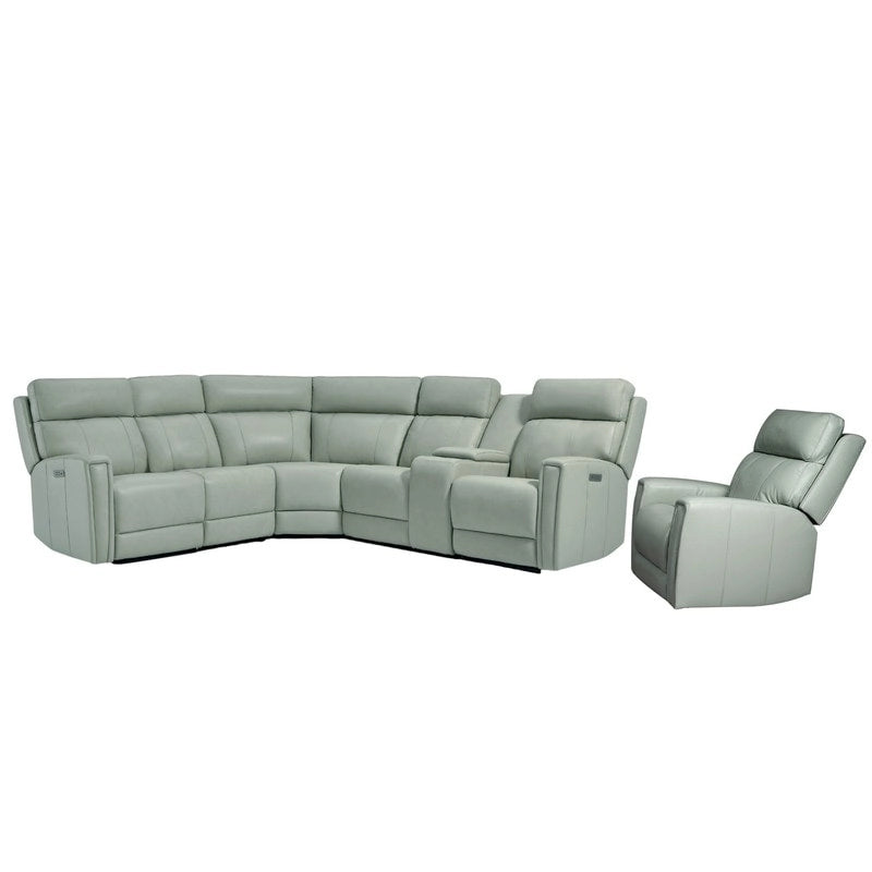 104 W 6 Seater Genuine Leather Power Sectional and 39 W Recliner Set with Zero Gravity, USB Ports, 2 stationaryarmlesschairs