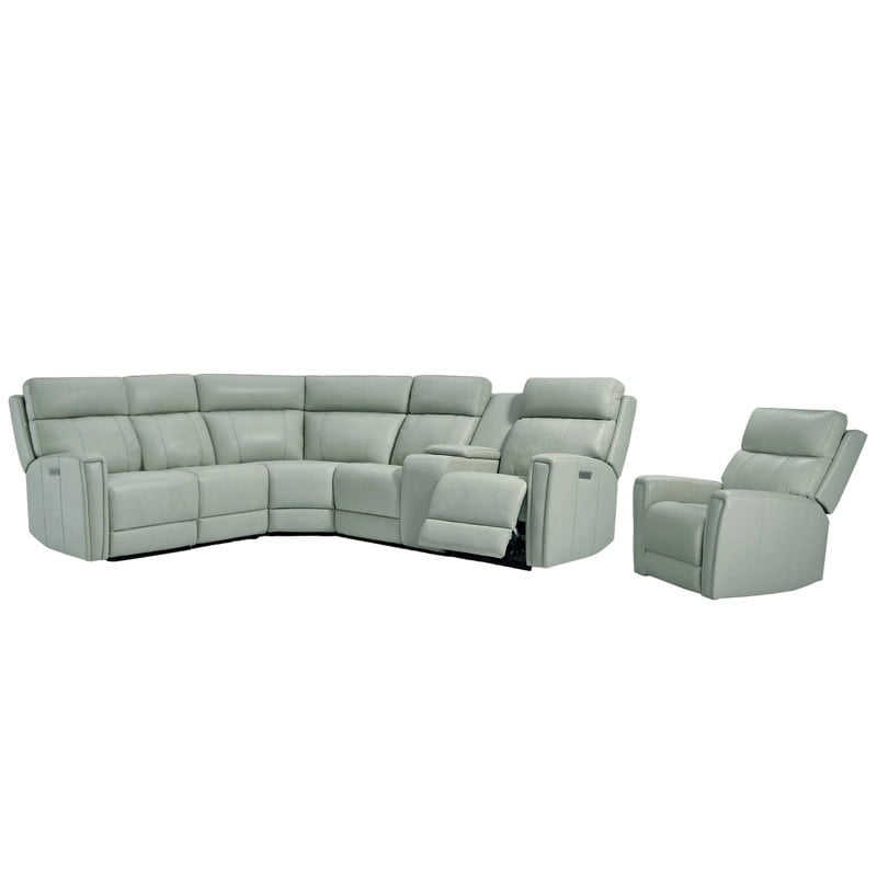 104 W 6 Seater Genuine Leather Power Sectional and 39 W Recliner Set with Zero Gravity, USB Ports, 2 stationaryarmlesschairs