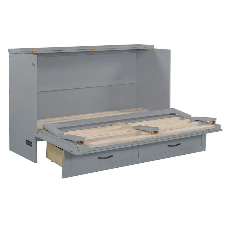 Queen Size Foldable Murphy Bed with Storage Drawers & USB Charging,Space Saving Wall Bed