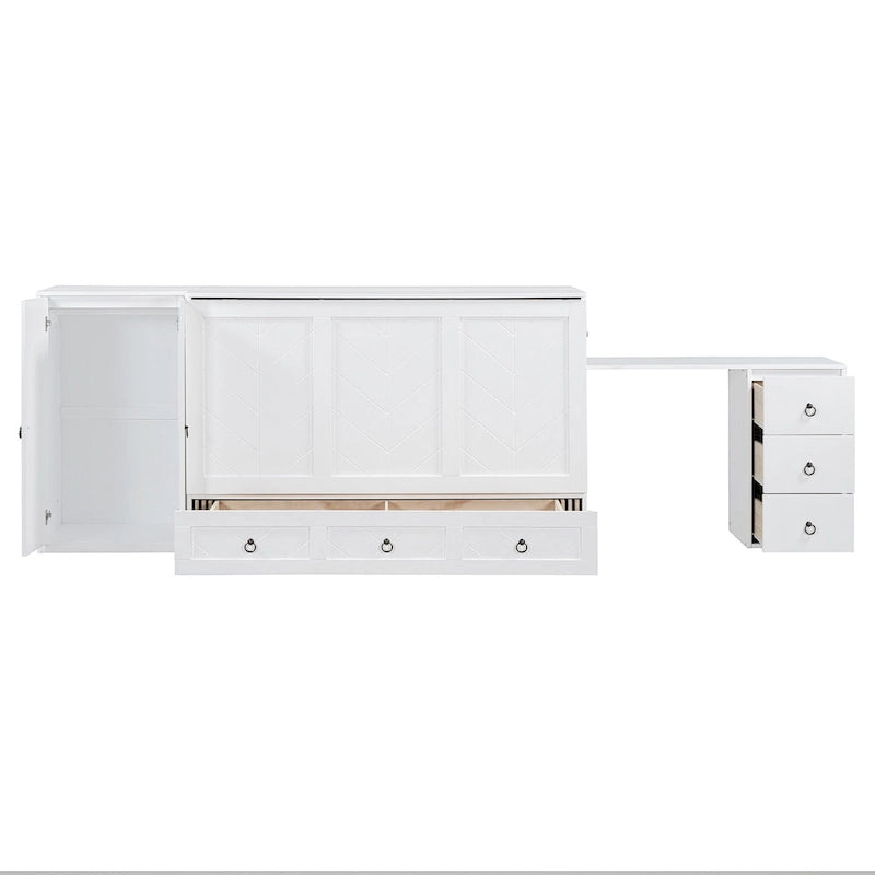 Queen Size Murphy Bed with USB Port, Large Drawer and Desk Combo for Bedroom