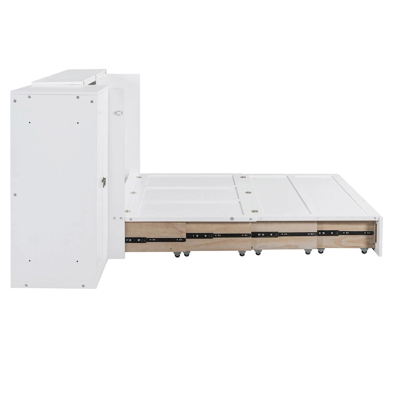 Queen Size Murphy Bed with USB Port, Large Drawer and Desk Combo for Bedroom