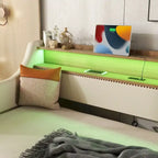 Beige Twin Size Upholstered Daybed with Trundle and LED