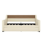 Beige Twin Size Upholstered Daybed with Trundle and LED