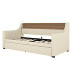 Beige Twin Size Upholstered Daybed with Trundle and LED