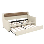 Beige Twin Size Upholstered Daybed with Trundle and LED