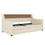 Beige Twin Size Upholstered Daybed with Trundle and LED