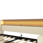 Beige Twin Size Upholstered Daybed with Trundle and LED