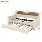 Beige Twin Size Upholstered Daybed with Trundle and LED