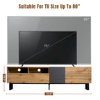 Wood+Grey 70 TV Stand with Double Storage & Drop-Down Door for TVs Up to 80