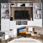 White 112.5 Entertainment Wall Unit with 13 Shelves, 8 Drawers and 2 Cabinets for TVs Up to 70