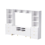 White 112.5 Entertainment Wall Unit with 13 Shelves, 8 Drawers and 2 Cabinets for TVs Up to 70