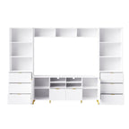 White 112.5 Entertainment Wall Unit with 13 Shelves, 8 Drawers and 2 Cabinets for TVs Up to 70