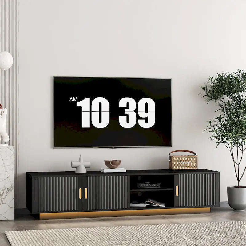 Black 65 Mid-Century TV Stand with LED Lights & Storage for TVs Up to 60