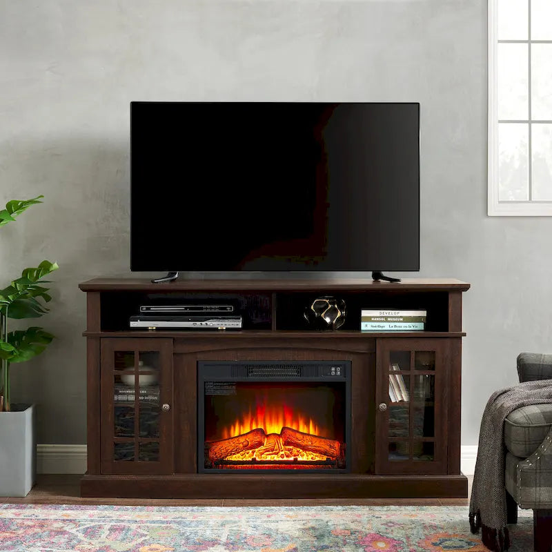 Espresso 58 Fireplace TV Stand with Open & Closed Storage for TVs Up to 65