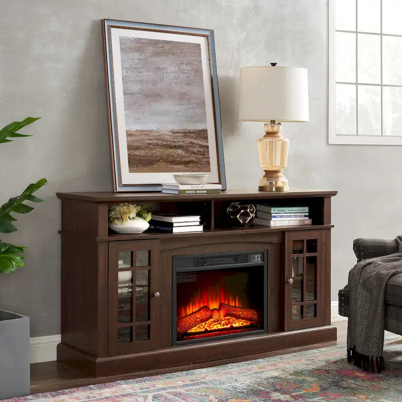 Espresso 58 Fireplace TV Stand with Open & Closed Storage for TVs Up to 65