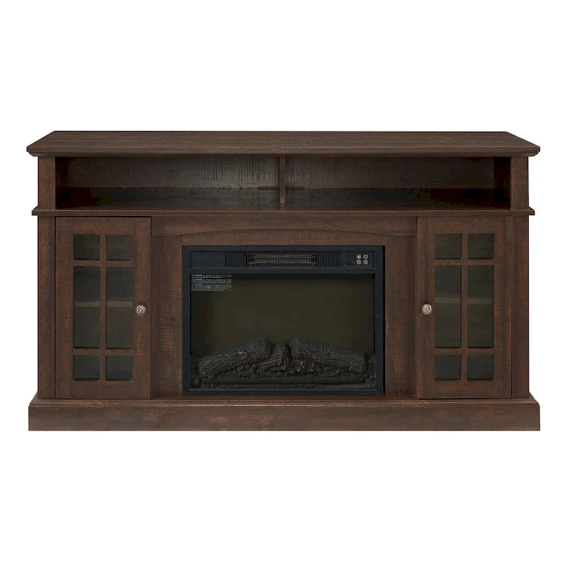 Espresso 58 Fireplace TV Stand with Open & Closed Storage for TVs Up to 65