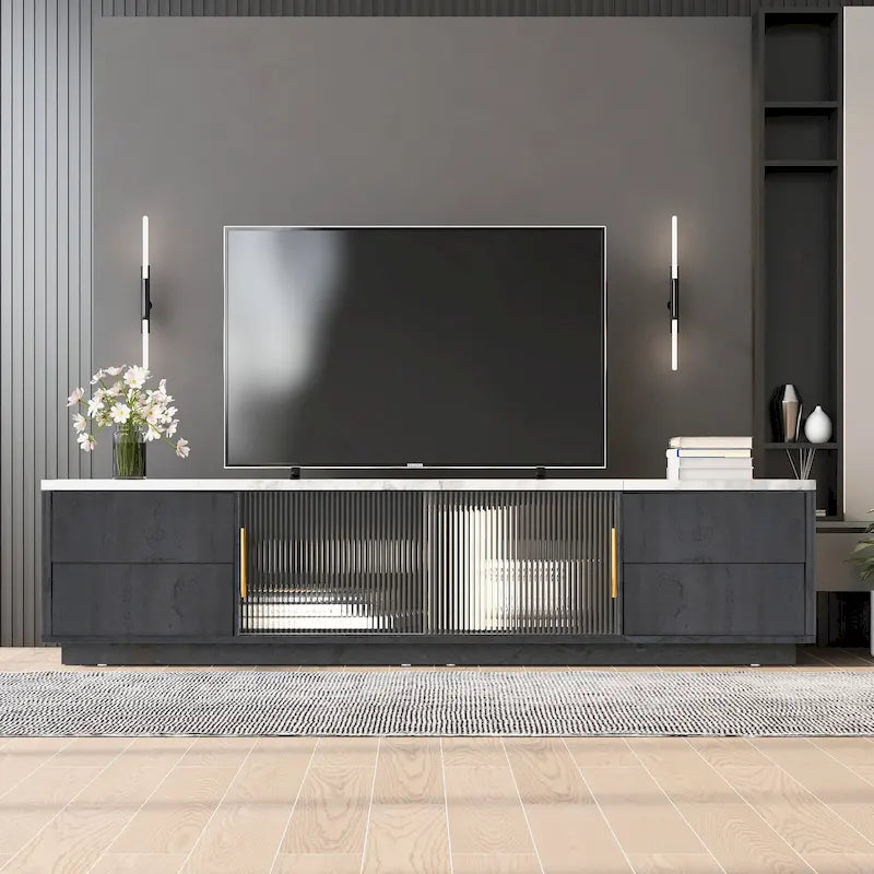 Black,White 62.9 TV Stand with 4 Drawers & Large Cabinet for TVs Up to 70