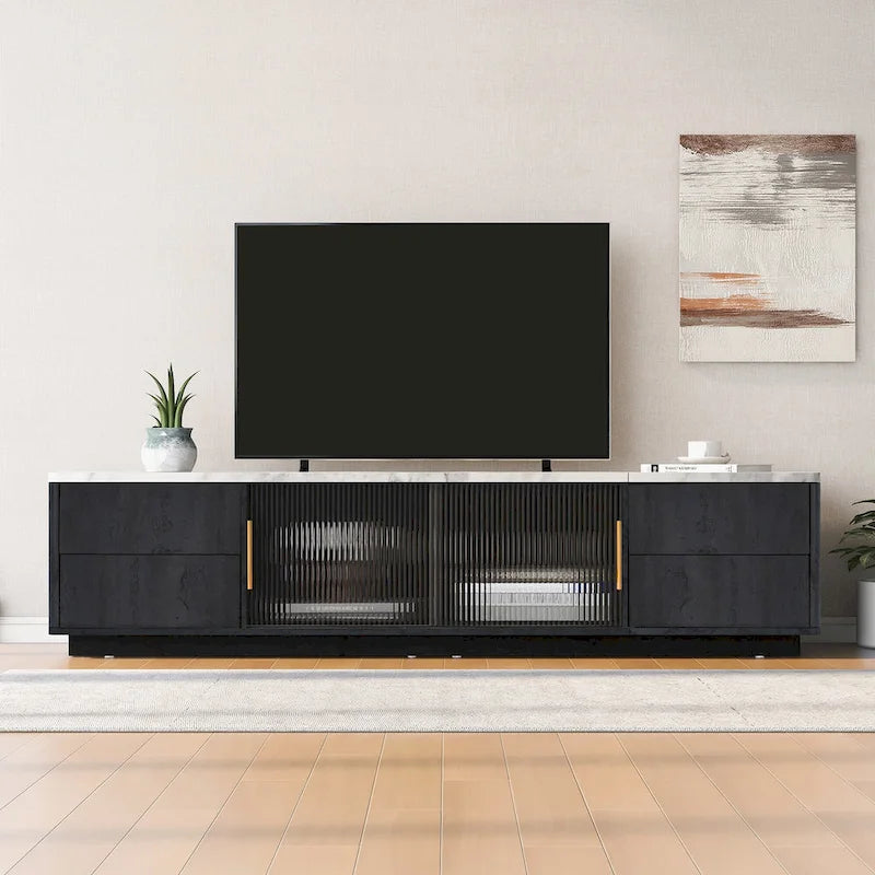 Black,White 62.9 TV Stand with 4 Drawers & Large Cabinet for TVs Up to 70