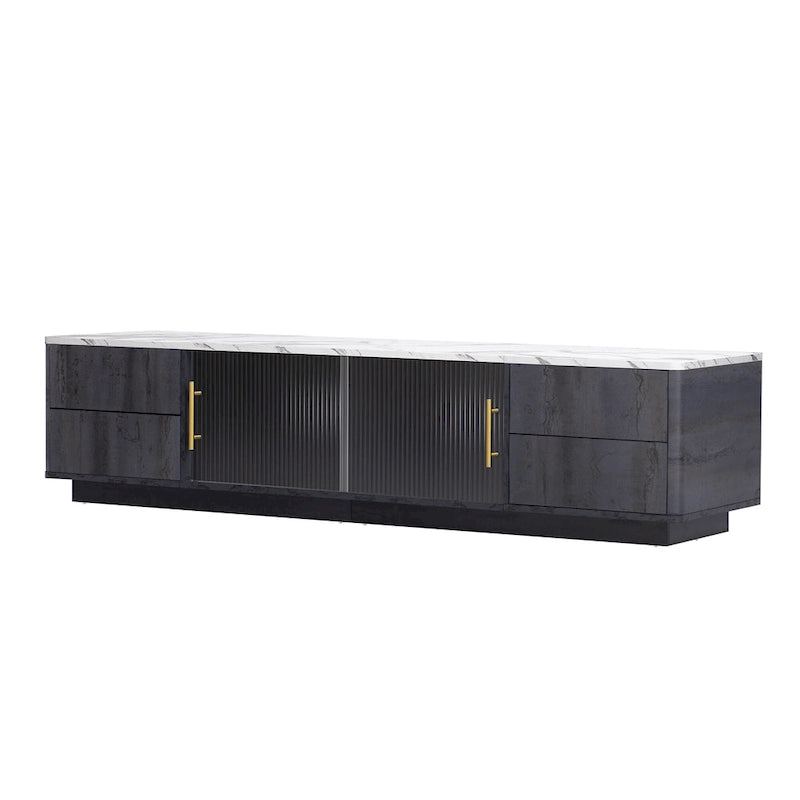 Black,White 62.9 TV Stand with 4 Drawers & Large Cabinet for TVs Up to 70