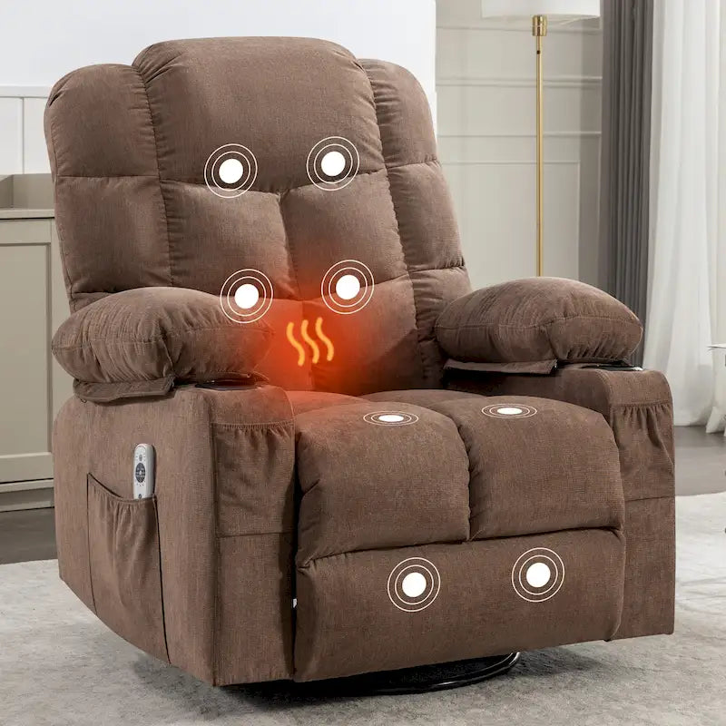 Grey Oversized Rocker Recliner with Heat & USB Charging